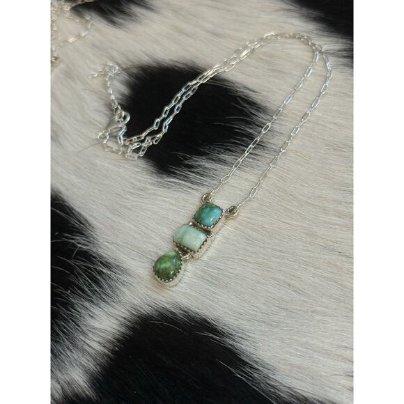 Native American Sterling Silver Multi Sonoran Gold Paloma Turquoise Bar Necklace - Picture 6 of 8